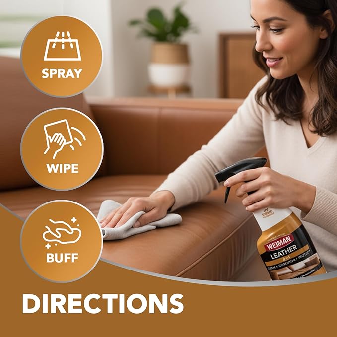 Weiman Leather Cleaner, Polish and Conditioner for Furniture, Car, Purses, Shoes, Boots and Couches- Micro Fiber Towel Includ
