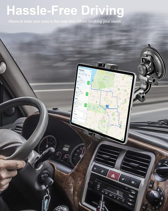 woleyi Heavy Duty Tablet Holder for Car/Truck - [Super Suction Cup] Windshield Dashboard Car Tablet Mount with 1/4" Screw Adapter for 4-13" iPad Pro/Air/Mini, Galaxy Tab/Z Fold, iPhone & Gopro/Camera