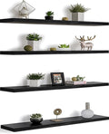 PHPH 48 Inch Wood Floating Shelves for Wall, Wooden Wall Shelves for Bedroom, Set of 4 Black