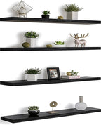 PHPH 48 Inch Wood Floating Shelves for Wall, Wooden Wall Shelves for Bedroom, Set of 4 Black