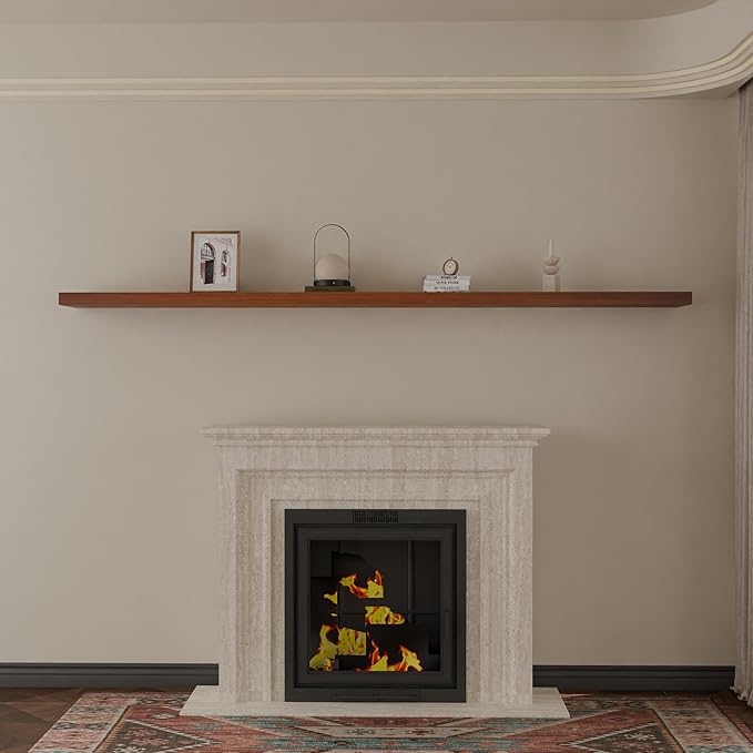 IEO Long Wooden Floating Shelves for Room Wall, Natural Wood Floating Shelves Wall Mounted Kitchen Shelf for Living Room, Bed
