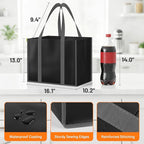 WISELIFE Reusable Grocery Bags with Handles - 3 Pack, 35L Large Shopping Bags for Groceries, Water-Resistant & Foldable Grocery Totes for Lasting Use for Kitchen, Market, Car Trunk, Picnic (Black)