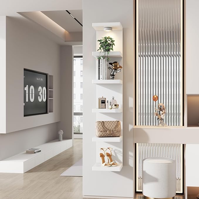 6-Tier Wall Shelf Unit with USB Rechargeable Led Light (Remote Controlled),Versatile Floating Display Shelves,Lack Style Wall