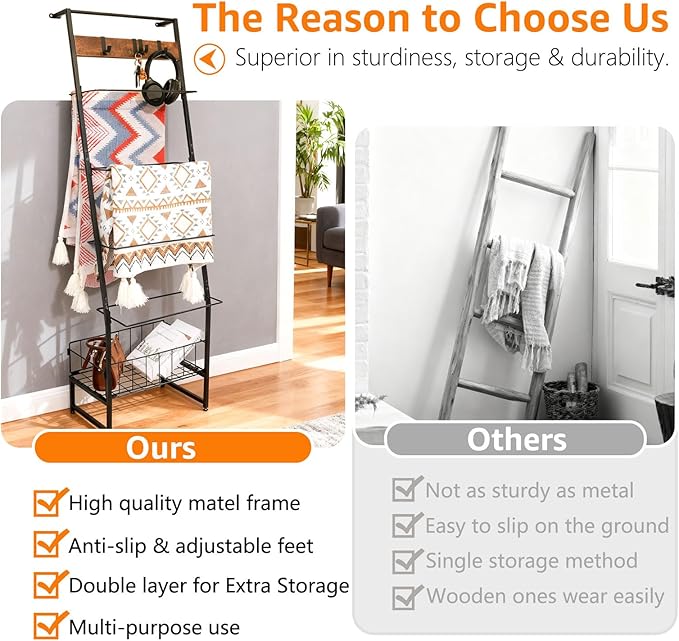 Metal Blanket Rack with Wire Mesh, 4 Cubbies & Single Bar - Ideal for Home Organization