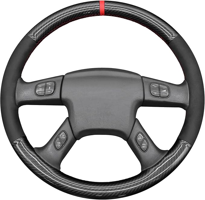 MEWANT Hand Stitched Steering Wheel Cover for Chevy Silverado 1500 2003-2006 Glossy PU Carbon Fiber Suede Steering Wrap