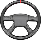 MEWANT Hand Stitched Steering Wheel Cover for Chevy Silverado 1500 2003-2006 Glossy PU Carbon Fiber Suede Steering Wrap
