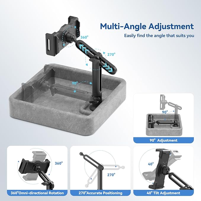 KDD Tablet Pillow Holder - Multi-Angle Adjustable iPad Stand for Lap, Bed and Desk - Foldable Kindle Soft Pad Dock with Storage Tray Compatible with iPad Pro 12.9, Air Mini, Phone, E-Reader
