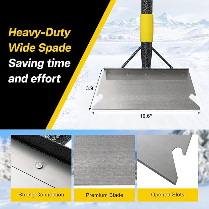 Garden Flat Shovel,74” Ice Scraper,Snow Shovel for Driveway, Stainless Steel Multifunctional Cleaning Shovels Chopper Floor Scraper for Outdoor Walkway Car Snow Ice Weeds Moss Removal