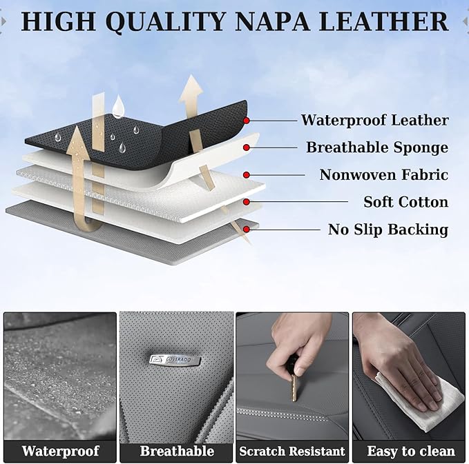 Coverado Car Seat Covers, Car Seat Covers Front Seats, 2-Pack Front Seat Cover, Nappa Leather Waterproof Seat Covers, Car Sea