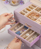 Enthralite Jewelry Box with 3 Drawers: Display Organizer for Earrings Necklaces - Gifts for Girls Women (Grey Purple)