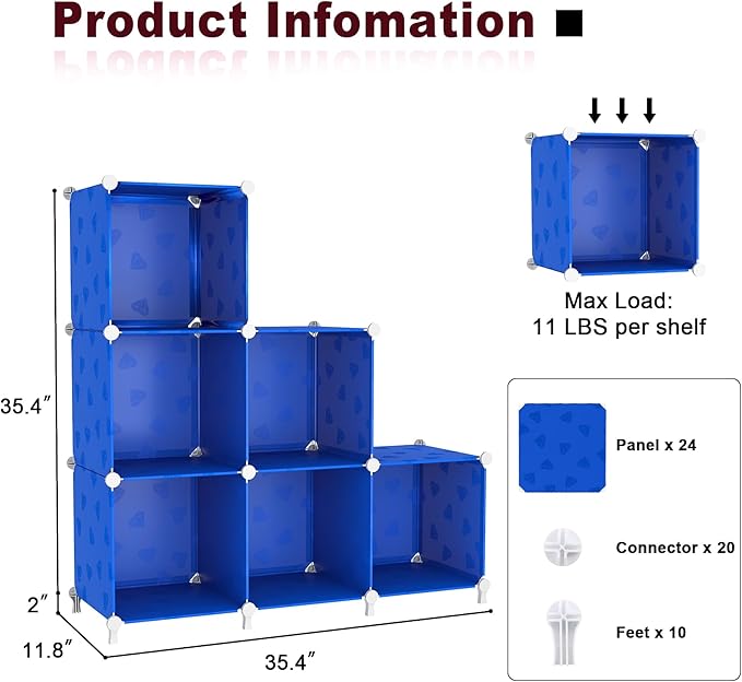 UNKU Cube Storage Organizer, 6 Cube Closet Organizer Storage Shelves, DIY Stackable Bookcase, Clothes Organizer Shelf for Clo