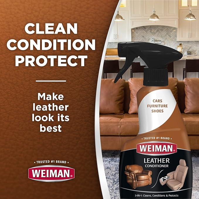 Weiman Leather Cleaner & Conditioner - Cleans, Restores & Protects Leather, UV Protection Prevent Cracking & Fading, For Car 