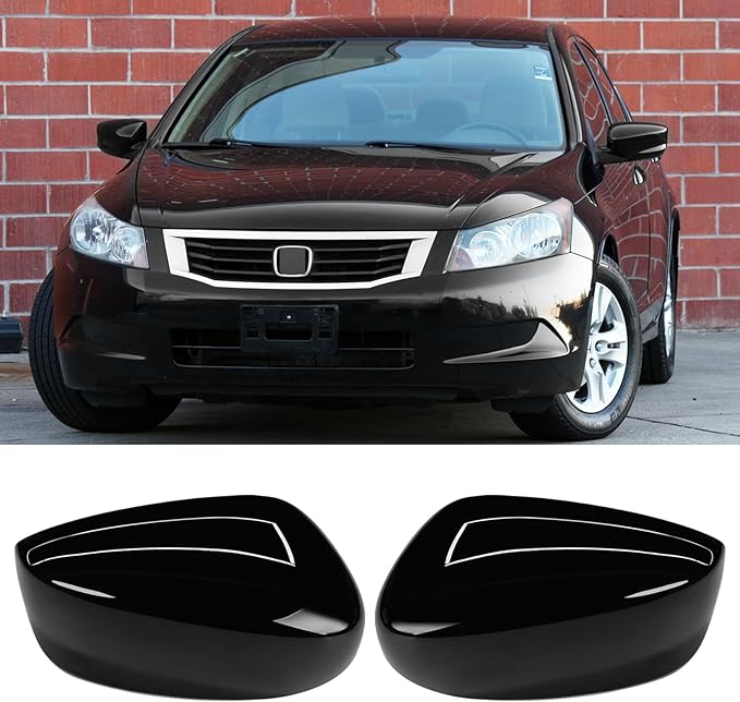 Yumzeco 2PCS Compatible with Honda Accord Side Mirror Cover Trim 8th Gen 2008 2009 2010 2011 2012, Driver and Passenger Side Door Rearview Mirror Caps for Honda Accord W/O Light Hole - Glossy Black