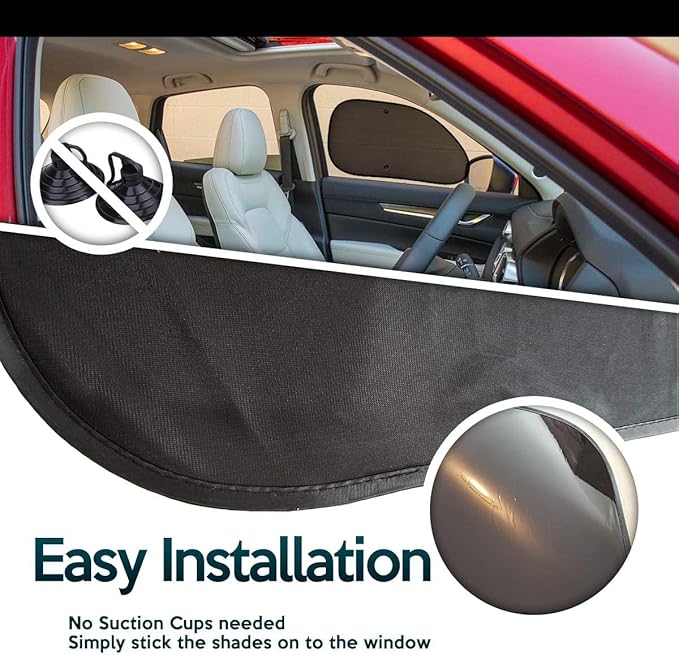 Zone Tech Side Window Cling On Sun Shades- 2-Pack Mesh Car Pop-Up Non Suction Cups Needed Sun-Shield
