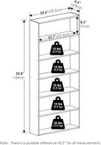 Furinno Basic Book Shelf, 6-Tier Bookcase with Open Shelf, Bookshelf, Cube Storage Organizer, 7 x 24 x 53, for Living Room, B