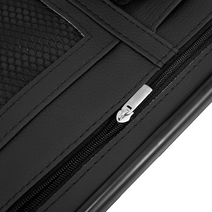 X AUTOHAUX Black Universal Car Sun Visor Organizer Sunglasses Case Storage Pocket Hook and Loop Tape ABS PU Leather for SUV RV Truck