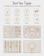Vlando Jewelry Box for Women, Glass Lid Jewelry Organizer with 4 Drawers for Necklaces Rings Earrings Bracelets Christmas Gif