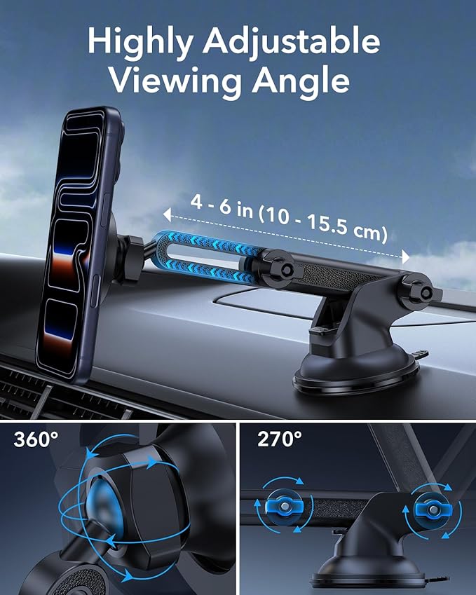 ESR for MagSafe Car Mount (HaloLock), Dashboard Magnetic Phone Holder for Car, Windshield Car Phone Holder Mount for iPhone 15/14/13/12, Car Accessories, Charging Not Supported, Metallic Grey