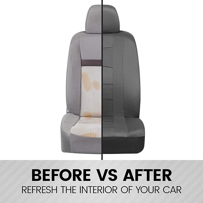 carXS Seat Covers for Cars, Solid Gray Two-Tone Car Seat Covers with Matching Back Seat Cover, Made to Fit Most Auto Truck Va