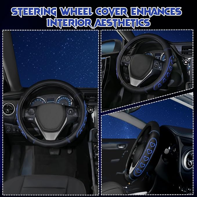 Ventilated Heart-Shaped Steering Wheel Cover with Anti-Slip Leather Grip. Compatible with Ford, Toyota, Honda, Nissan, and Ch