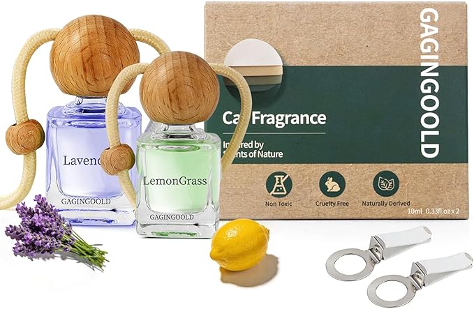 Car Air Freshener Hanging 2 Pack, Lavender & Lemon Grass Scent Essential Oil Diffuser Long Lasting Up to 150 Days, Cute Car A