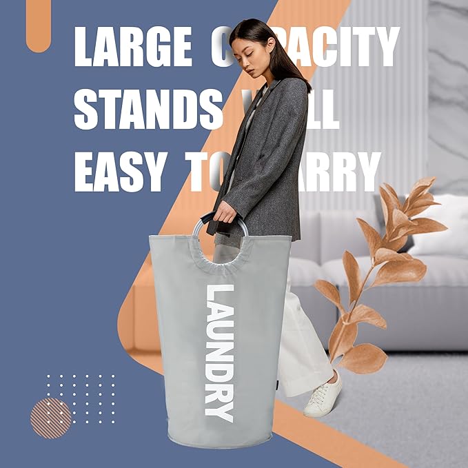 Caroeas 100L Laundry Basket,Large Laundry Hamper, Laundry Bag with Padded Handles, Clothes Hamper Stands Up Well, Collapsible