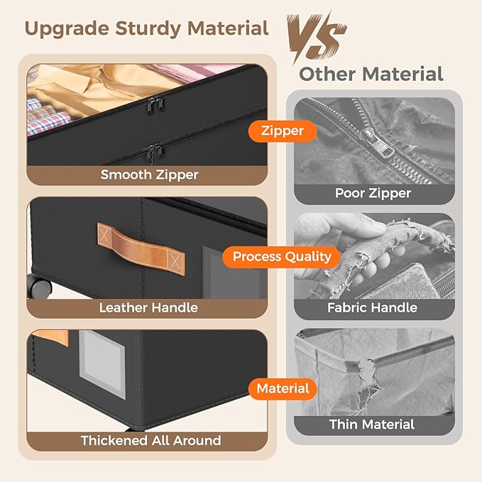Under Bed Storage with Wheels, Large Capacity UnderBed Containers with Clear Lids, Shoe Organizer Under Bed Drawers, Rolling 