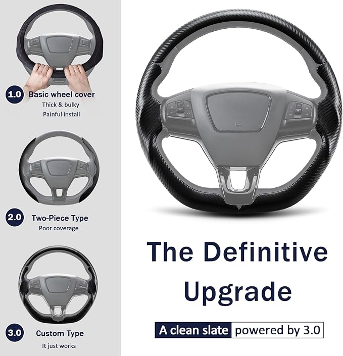 3-Piece Carbon Fiber Steering Wheel Cover for Ford Mustang Mach-E 2021-2026, Custom Fit Clip-On Quick Installation Ultra-Thin Interior Car Accessories for Men Women(Matte Black)