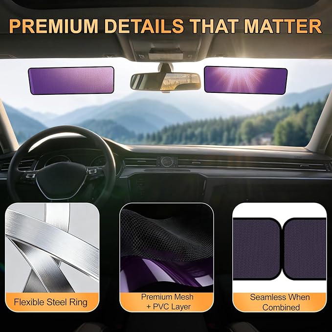 XCBYT Square Car Window Shades - 4 Pack Static Cling Sun & Glare Blocker, Removable Semi-Transparent Window Tint for Windshield, Side & Rear Windows, Long Size 15.75" x 7.09"