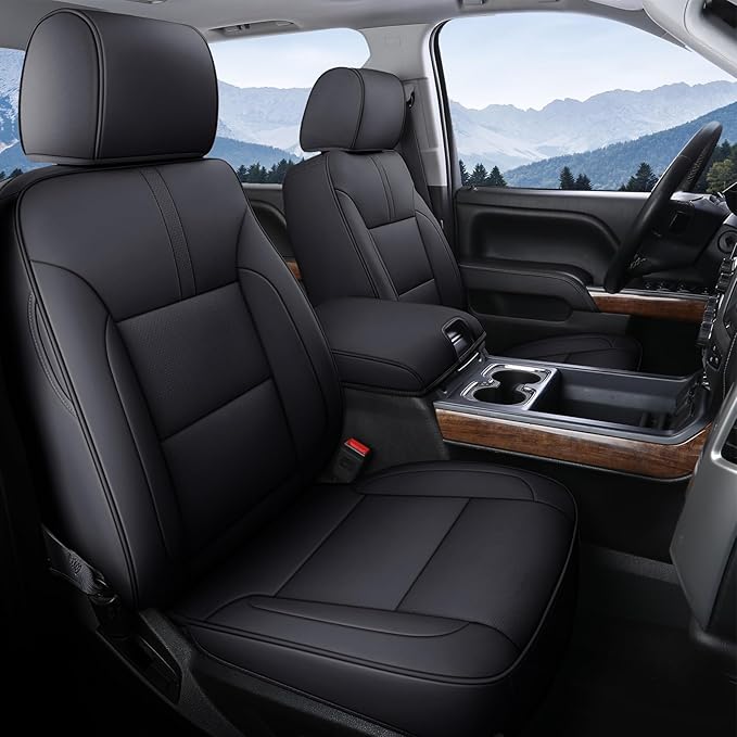 Coverado Chevy Silverado Seat Covers Full Set, Faux Leather Car Seat Covers Fit for 2014-2018 1500, 2015-2019 2500HD 3500HD C