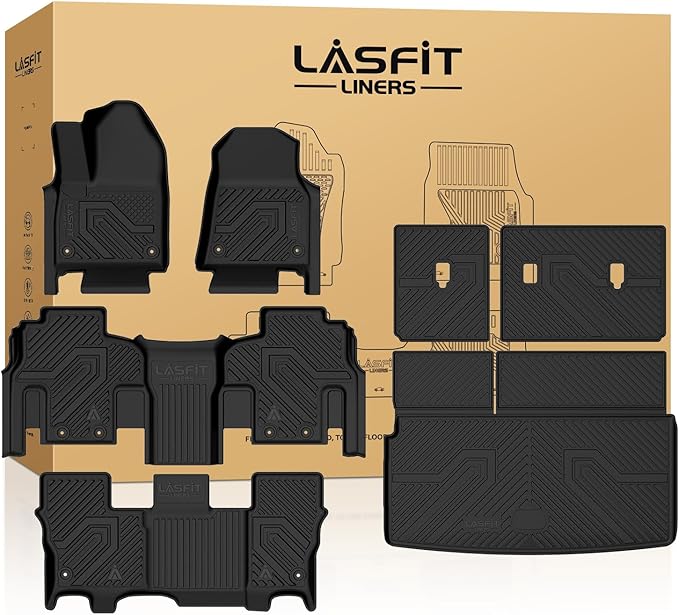 LASFIT Floor Mats & Trunk Mat for Jeep Wagoneer 2022-2025 8 Seaters (NOT for 7 Passengers/Wagoneer L/Wagoneer S) All Weather Custom Fit Car Floor Liners Black