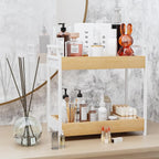 KLM Countertop Coffee Station Organizer, 2 Tier Wooden Shelf for Coffee Bar Accessories, Condiment Storage Caddy for Kitchen,