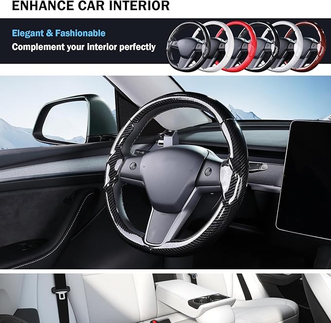 Steering Wheel Cover for Tesla Model 3 (2017-2023) / Model Y (2020-2024),Anti-Slip,Comfortable Grip, Breathable,Customized for Tesla Model 3/Y Accessories,Bright Black