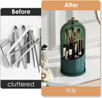 YOOLENS Makeup Brush Holder with Lid 360 Rotating Clear Dustproof Make Up Organizers for Vanity Bathroom Countertop, Green