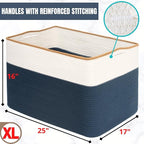 MINTWOOD Design 112L Extra Large Blanket Basket Holder Living Room, 25"x17"x16" Rectangle Rope Woven Storage Basket with Hand