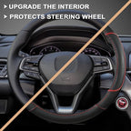 GIANT PANDA Steering Wheel Cover for Honda Civic(2006-2015),CR-Z, Insight, S2000 (Black+Red Line-Small Size)