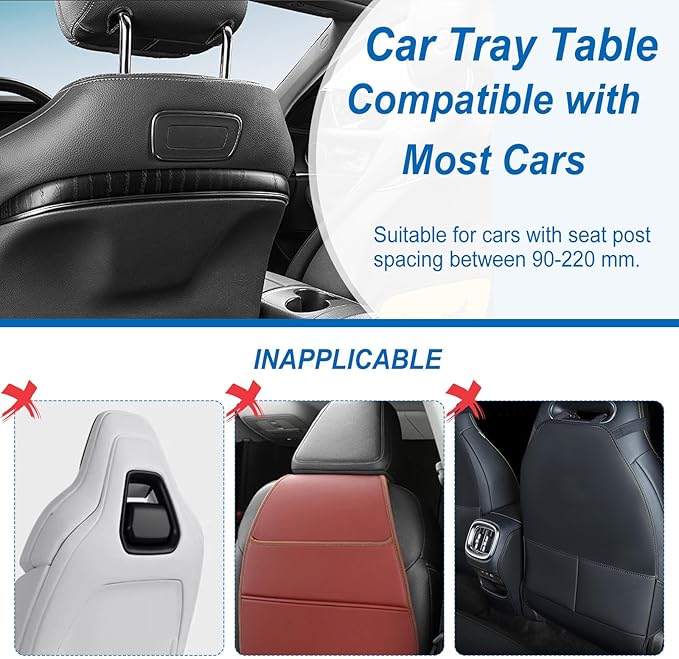 Car Steering Wheel Desk & Back Seat Headrest Table Travel Car Accessories, Height Adjustable for Food Drink and Writing Laptop Work.