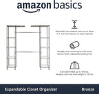Amazon Basics Expandable Metal Hanging Closet Organizer and Storage Rack Wardrobe with Shelves, 57-80''L x 14''W x 72''H, Bro