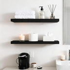 Set of 3 Farmhouse Solid Wood Floating Shelves 15.7 inch Black Wall Mounted Storage Shelves for Bathroom Over Toilet, Bedroom