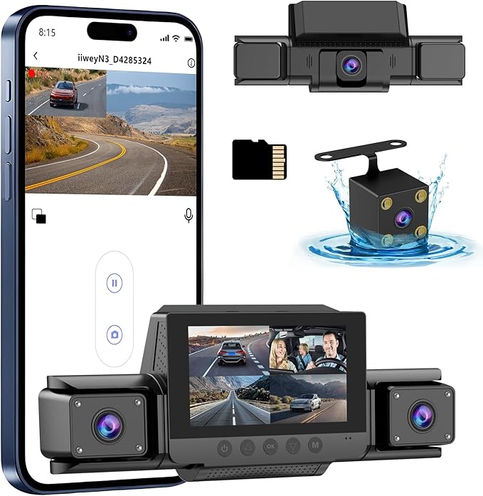 4 Channel Dash Cam 360 View for All-Round Protection, 4-Way Front Rear Inside Recording, Built-in 5G WiFi & GPS, APP Control,