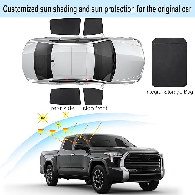 Front Side Half Window Shade Foldable Custom Fit for Toyota Tundra 2022-2024 Car Window Shades for Side Window Sun Shade UV Protection Heat Insulation for Camping Sleeping 4PCS