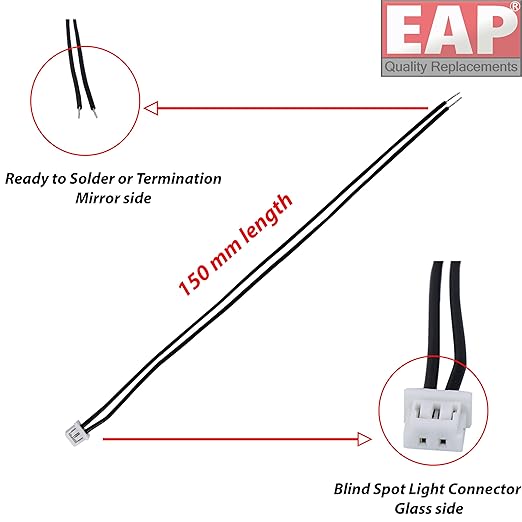 EAP Mirror Blind Spot Cable Connector with 5" Wires Compatible with Escalade SRX ATS CT4 CT5 CT6 CTS XTS Envision Encore GX Lacrosse Regal Verano CX-5 CX-9 Mazda 3 Mazda 6 CX-30 CX-50
