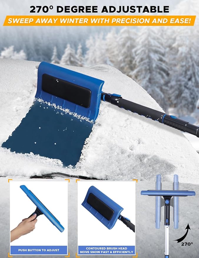 EcoNour 49" Snow Broom with Ice Scraper for Car Windshield & Windows | Scratch Free Snow Brush for Cars, Trucks & SUVs | Long Head Snow Rake Remover Perfect for Home and Car Roof
