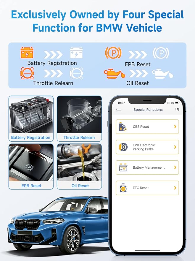 ANCEL BD300 BMW Bluetooth OBD2 Scanner, Full System Code Reader and Diagnostic Tool for BMW with Battery Registration Service