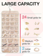 BAGSMART Hanging Jewelry Organizer Storage Roll with Hanger Metal Hooks Double-Sided Jewelry Holder for Earrings, Necklaces, 