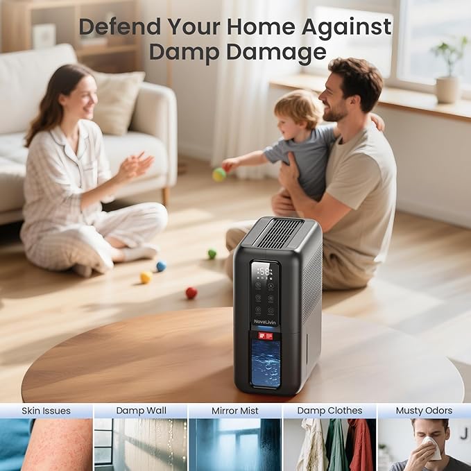 Dehumidifiers for Bathroom with Moisture Absorber Bag Reusable, 68 OZ Water Tank Portable Quiet Dehumidifier for Bedroom