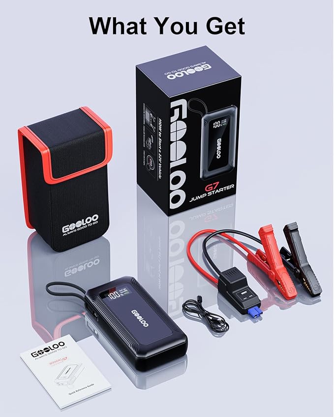 GOOLOO G7 3000A Jump Starter with Built-in Cable,Portable Power Bank for 45W Fast Charging,12V SuperSafe Lithium Jump Box,