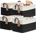 CHICVITA 4 Pack Large Storage Baskets for Shelves, Collapsible Fabric Storage Bins with Metal Frame Handles, Decorative Close