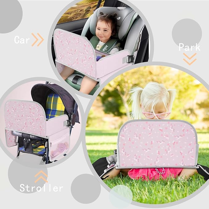 MENZOKE Kids Travel Tray for Toddler Car Seat, Toddler Gift for Girl Activities with Dry Erase Board & iPad Holder Stand,Road
