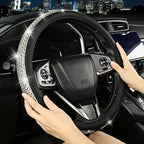 Bling Dianmond Leather Steering Wheel Cover for Women Girls with Crystal Rhinestones, Universal Fit 14.5“-15” in Car Steering Wheel Cover Accessories